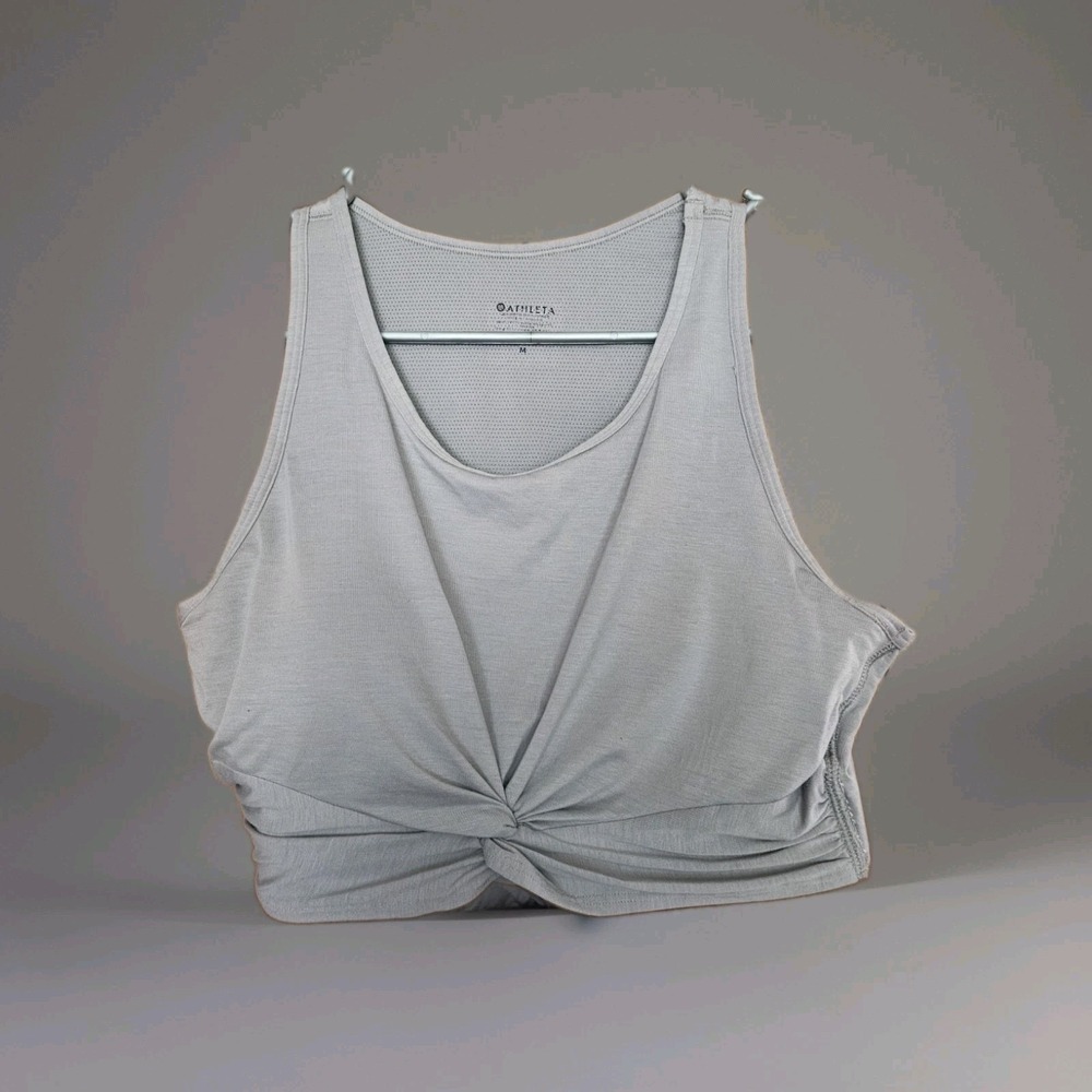 Athleta Sports Bra Twist Front Gray Size M Molded Cups High Back Woman's